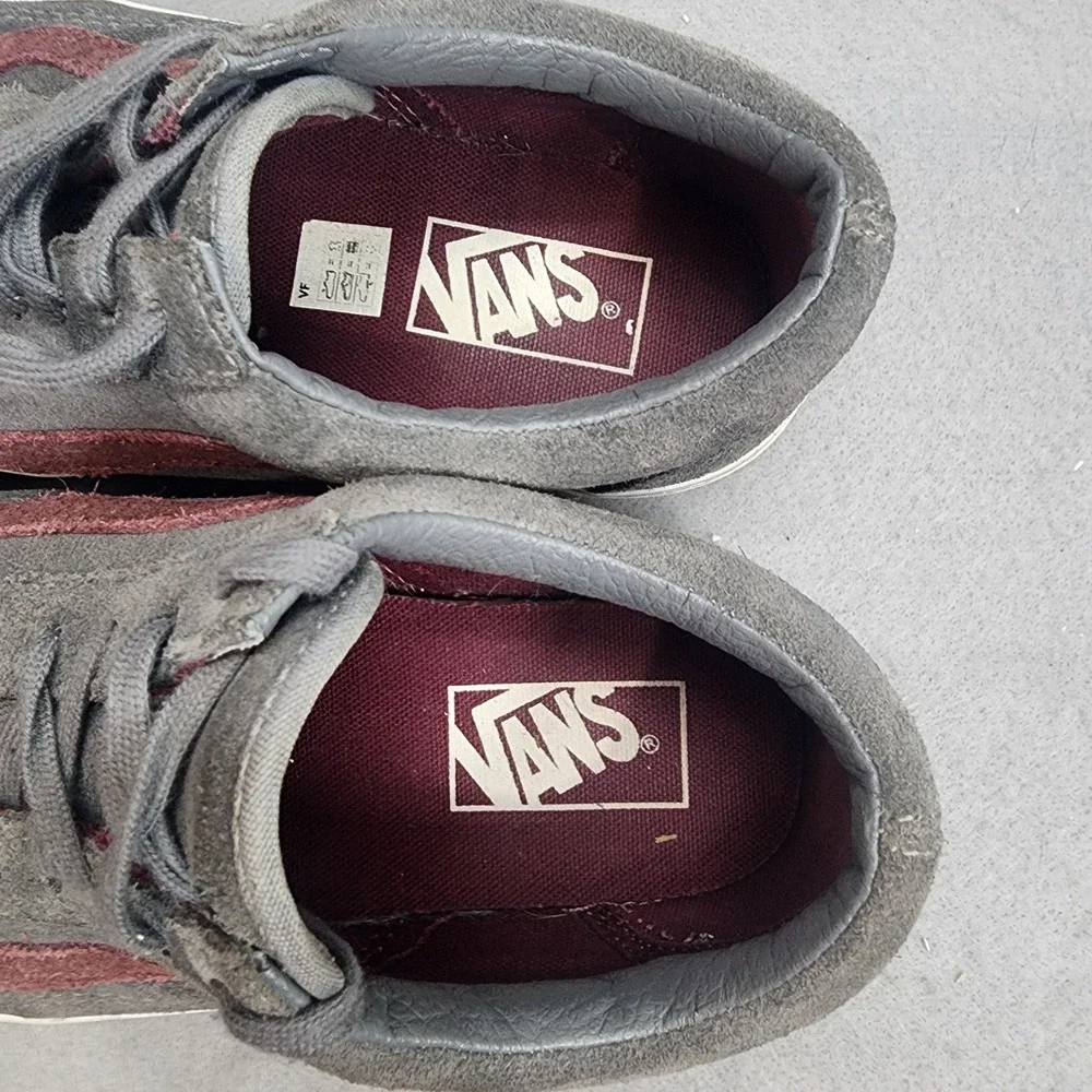 Vans Old Skool Suede Sneakers Grey Burgundy Skate Shoes Mens 6 Womens 7.5